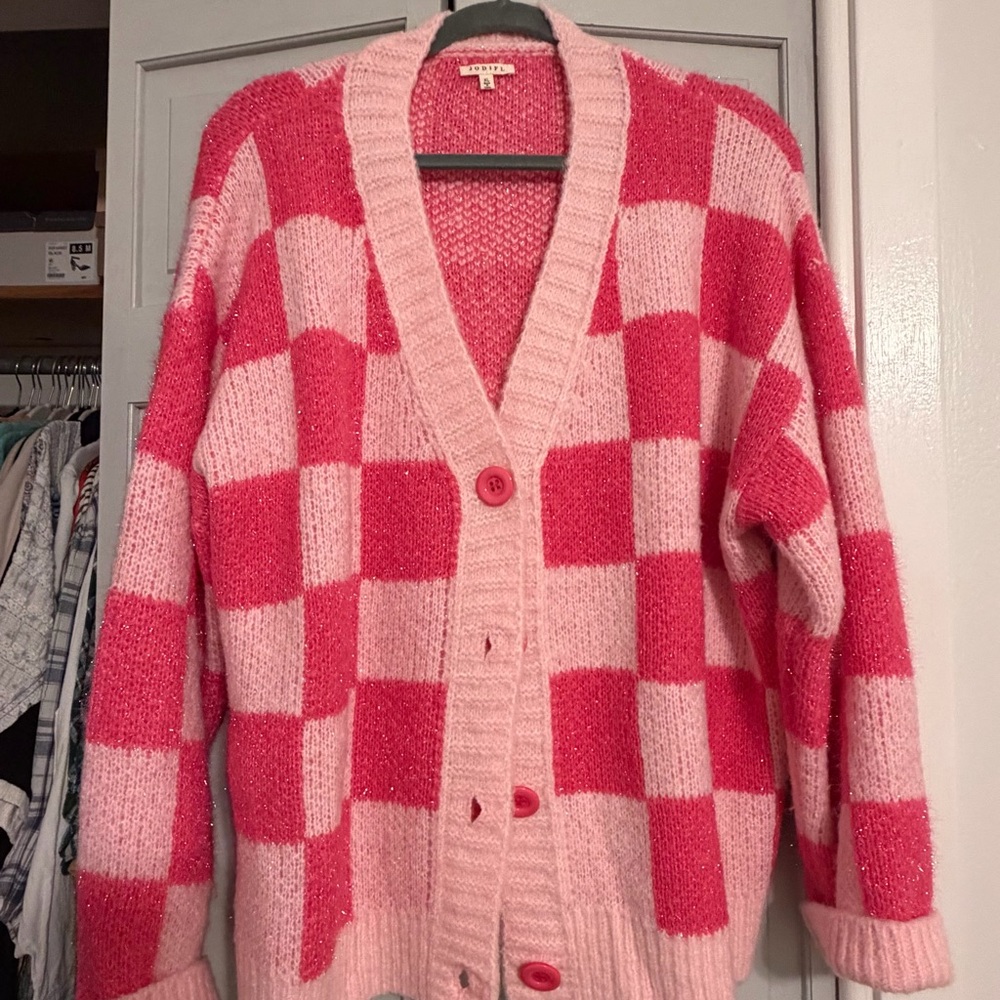 🔥crossposted🔥 JODIFL Pink and White Checkered Cardigan